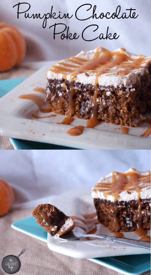 Pumpkin Chocolate Poke Cake - all made in one dish!