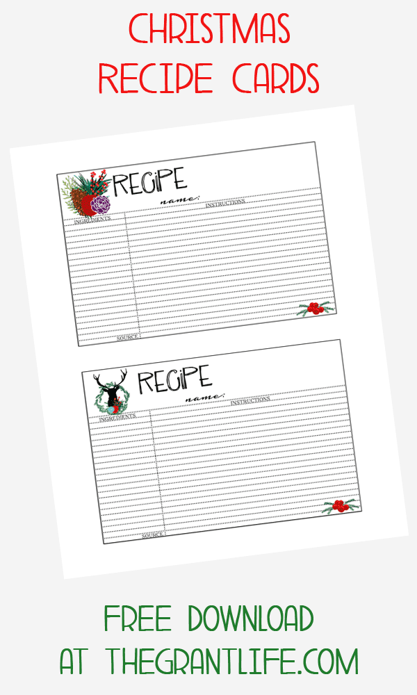 Free Christmas Recipe cards! Print them out at thegrantlife