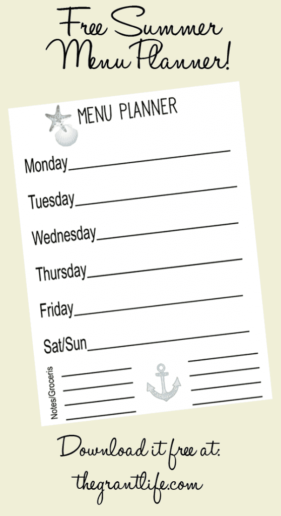 Free summer menu planner - download it at thegrantlife