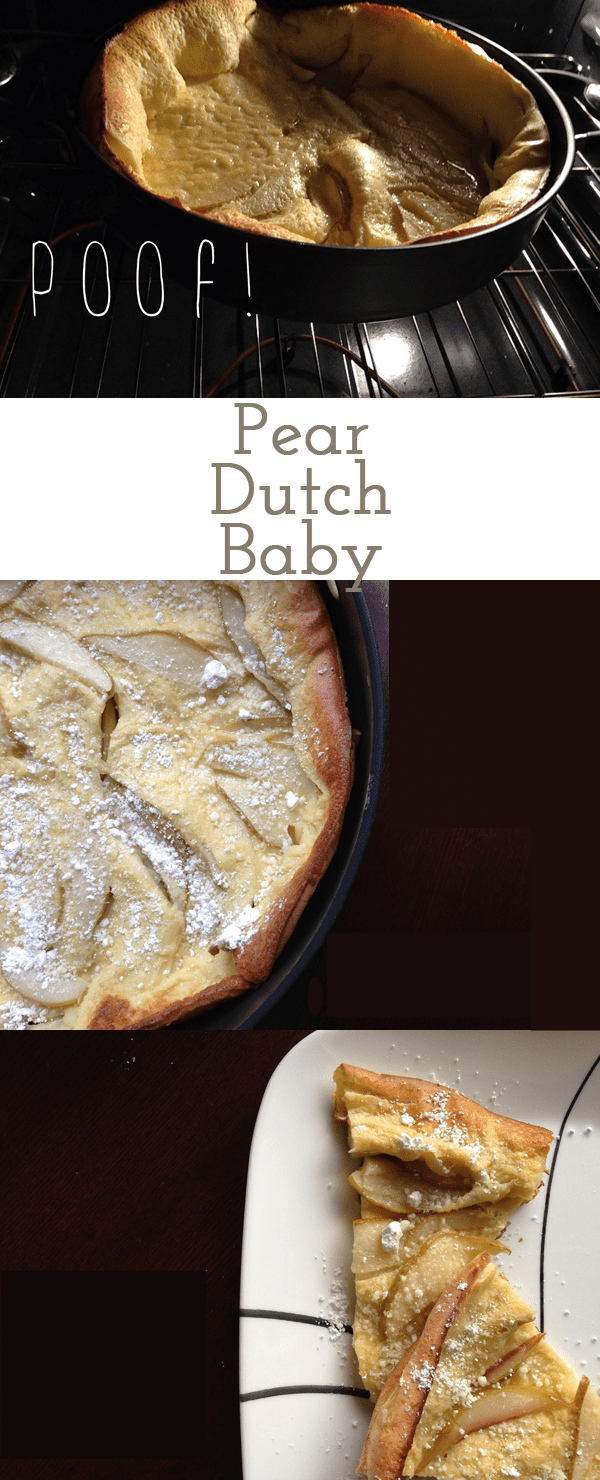 Easy recipe on how to make a pear dutch baby in a skillet! This looks so good and is such a quick and easy breakfast or brunch recipe