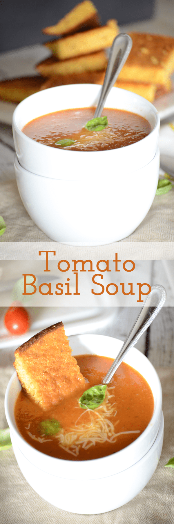 You have to try this easy tomato basil soup recipe! It is so easy to toss together and perfect for a weeknight meal! Can be done in under 30 minutes