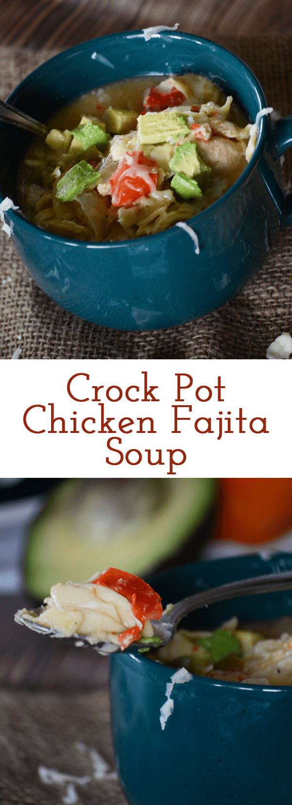 Perfect soup for a busy day or a cold evening! Crock pot chicken fajita soup combines all of your favorite flavors into one delicious dinner time recipe!
