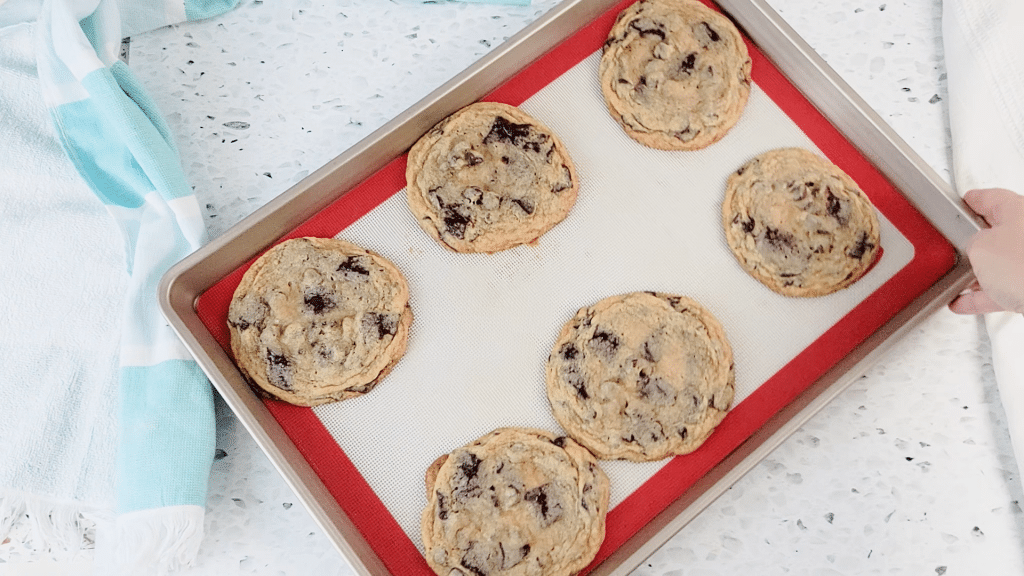 sheet of cooked starbucks chocolate chunk cookies