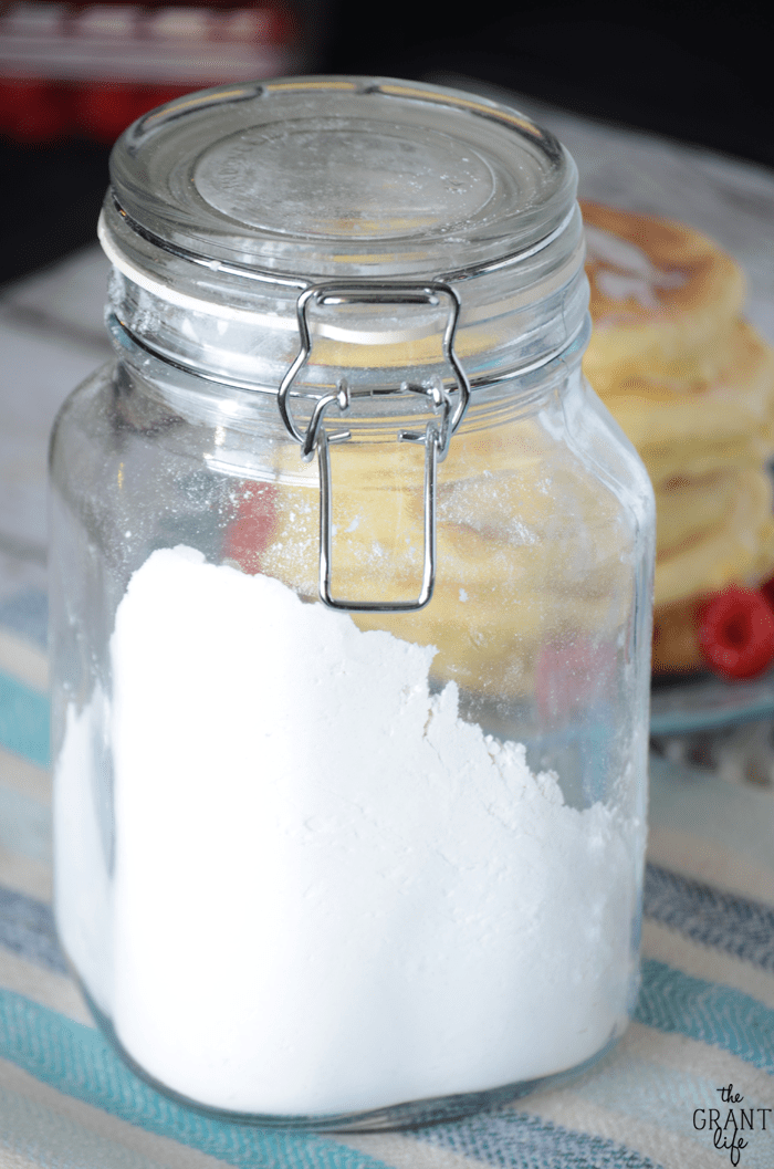 Easy homemade fluffy pancake mix! Add milk and eggs and you are ready to go! So simple to put together
