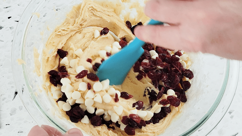 white chocolate chips and cranberries