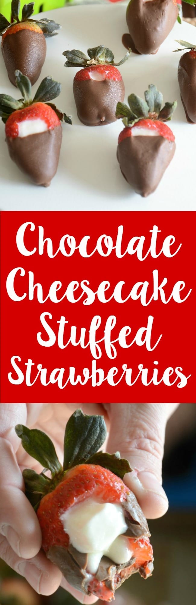 Easy and so yummy - chocolate covered cheesecake stuffed strawberries! Make these for your sweetie (or yourself!) today!