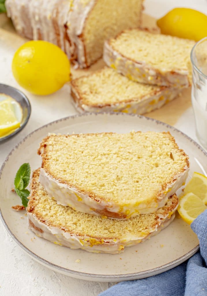 sliced starbucks lemon loaf on a plate