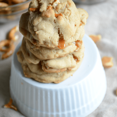 Salted caramel stuffed pretzel cookies