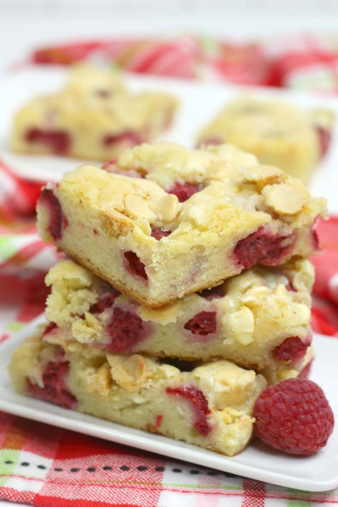 white chocolate and raspberry blondies