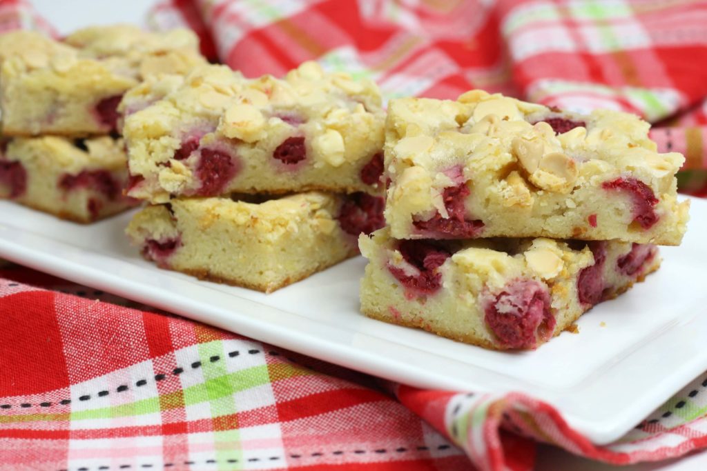 white chocolate and raspberry blondies