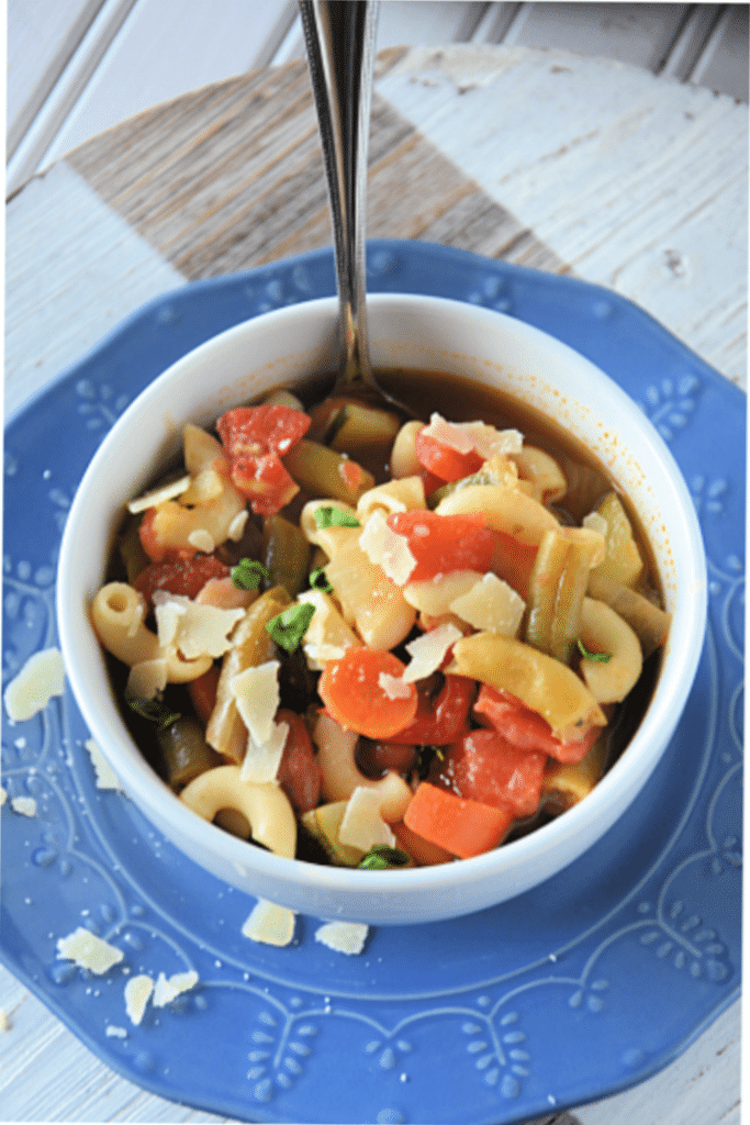 parmesan on top of minestrone soup