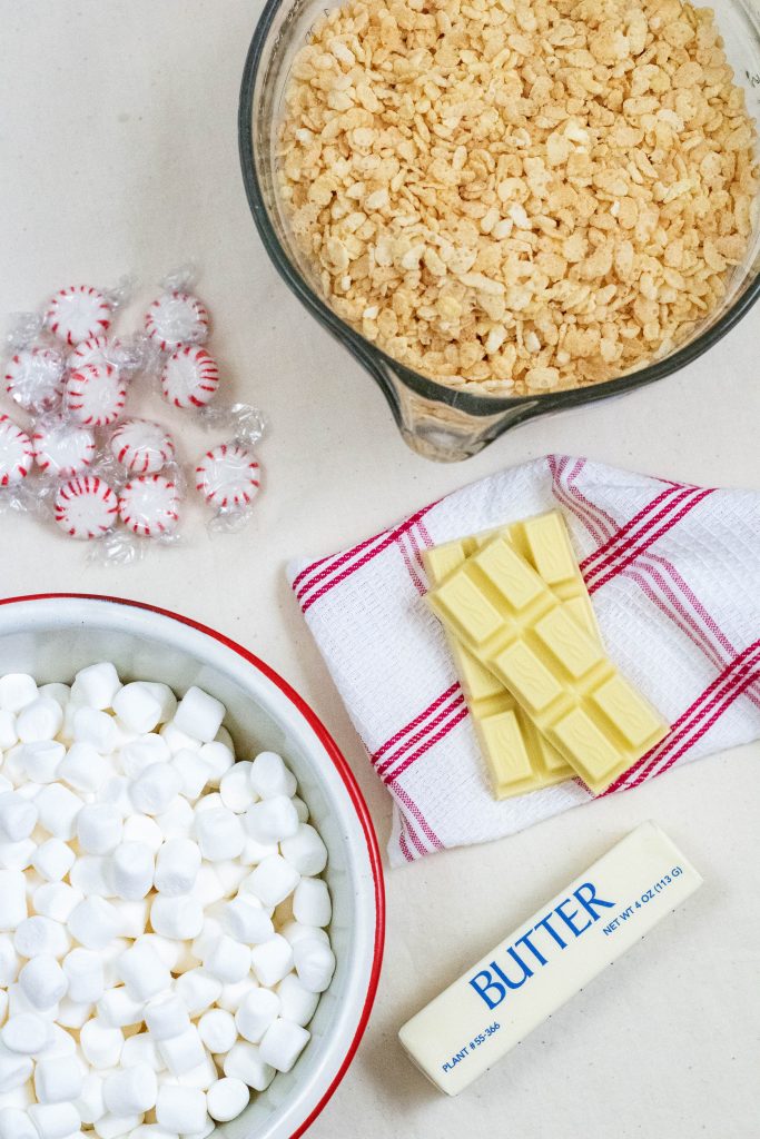 Ingredients needed for white chocolate rice krispies