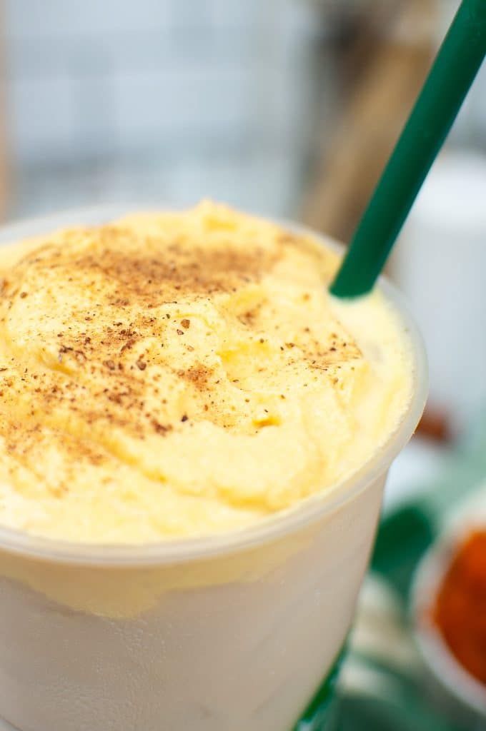 Close up of starbucks pumpkin cream cold brew cold foam