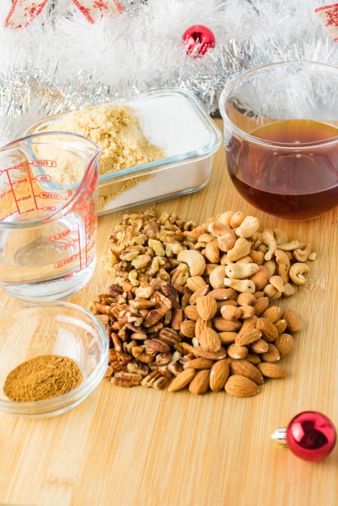 candied nuts ingredients on a cutting board