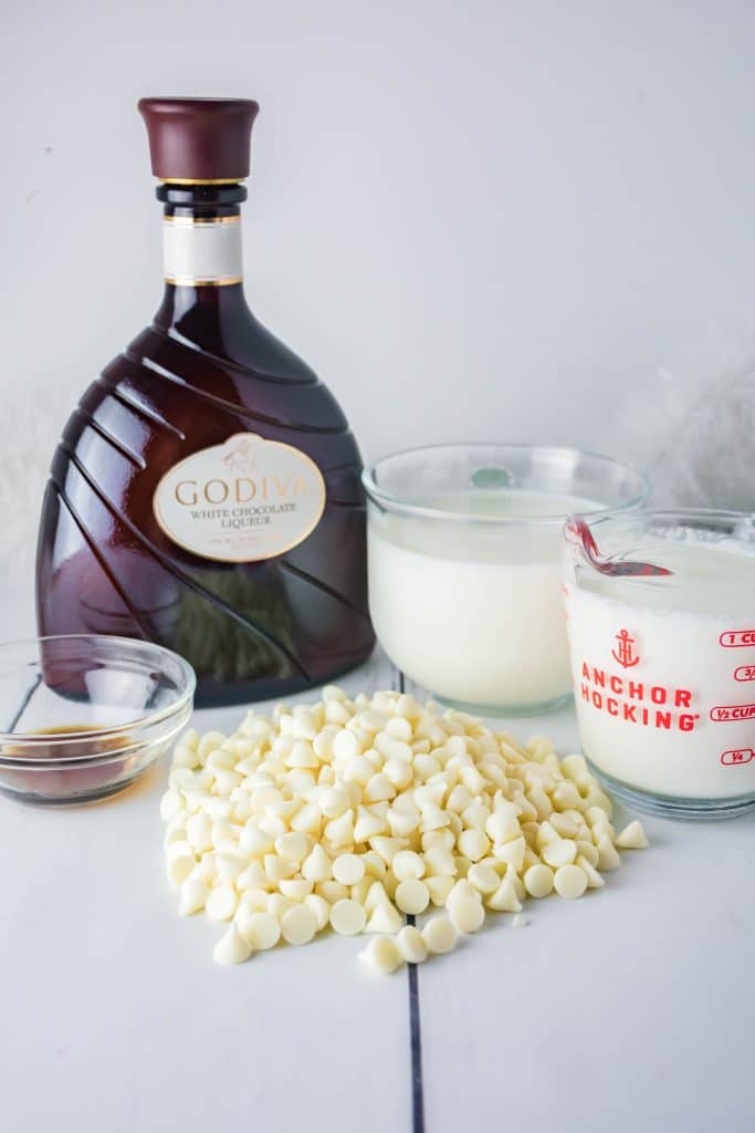 ingredients for boozy white hot chocolate