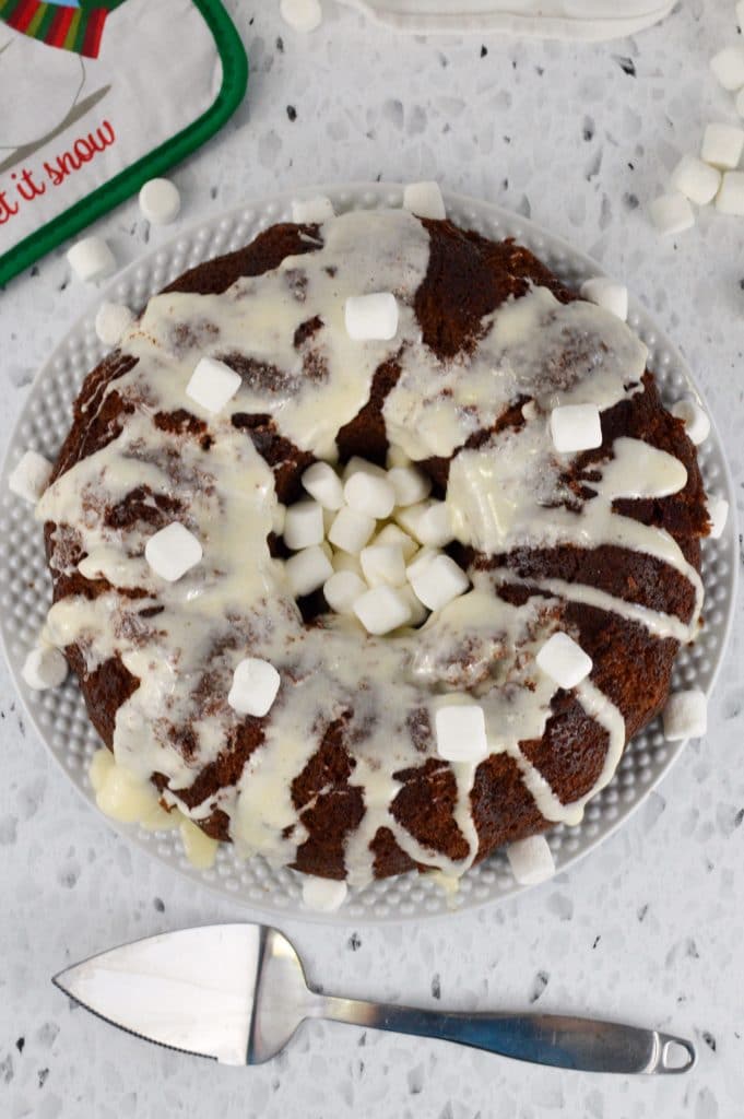 hot cocoa cake overhead shot