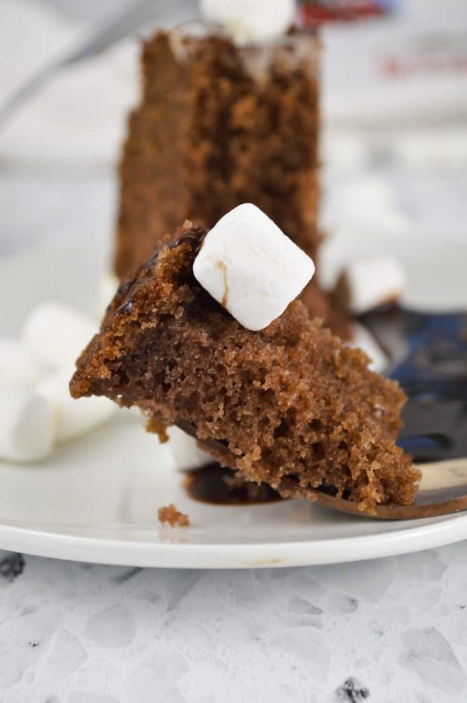 slice of hot chocolate cake on a fork