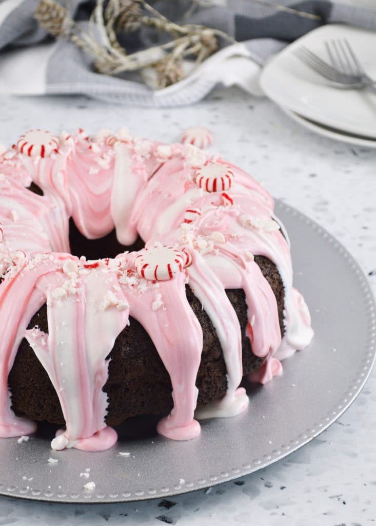 peppermint chocolate bundt cake whole cake image