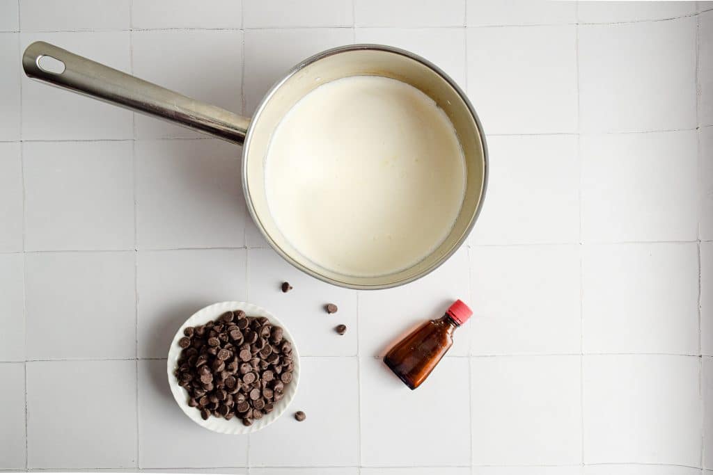 overhead shot of heated milk 