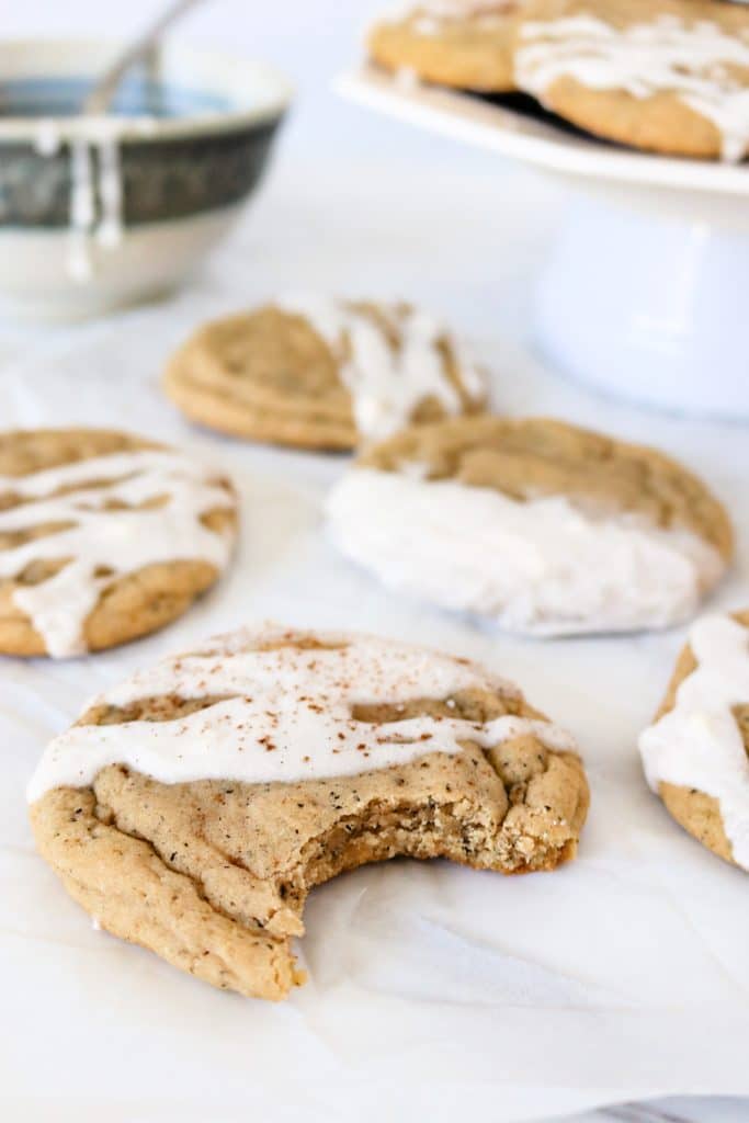 chai latte cookies with a bite taken our