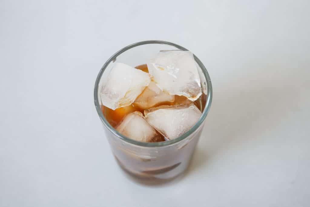 pour the coffee over ice