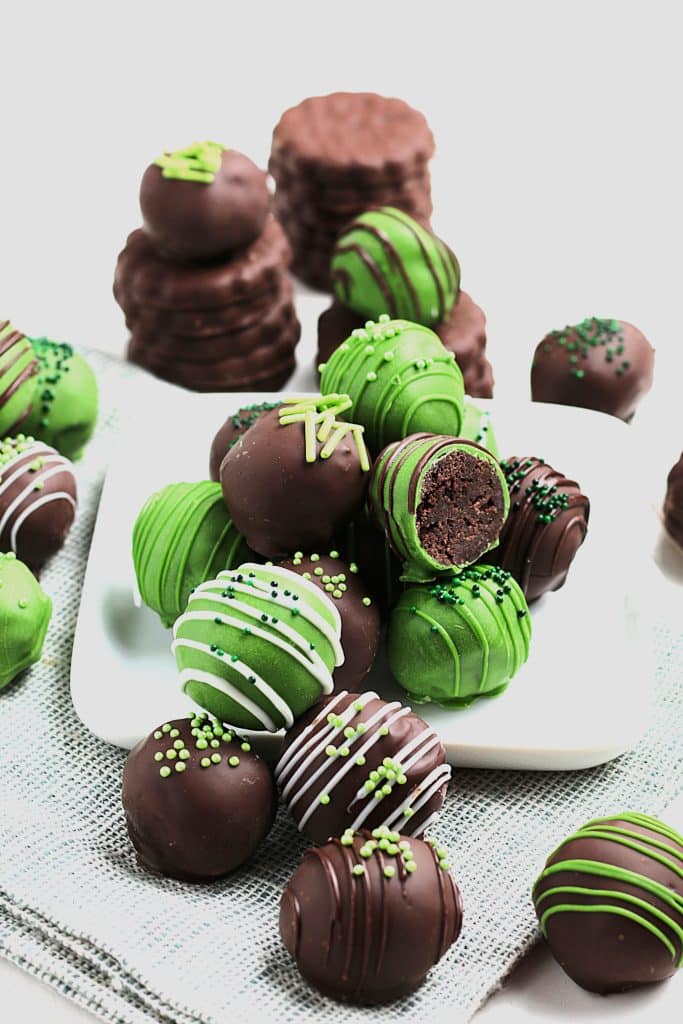 easy mint truffles on a plate together
