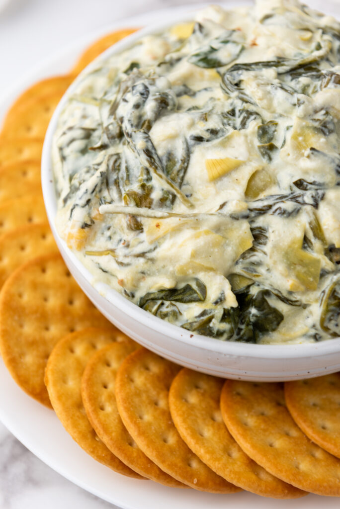 close up of warm spinach dip