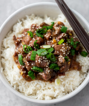 close up of the best slow cooker mongolian beef recipe