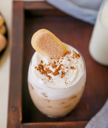 close up of iced tiramisu latte