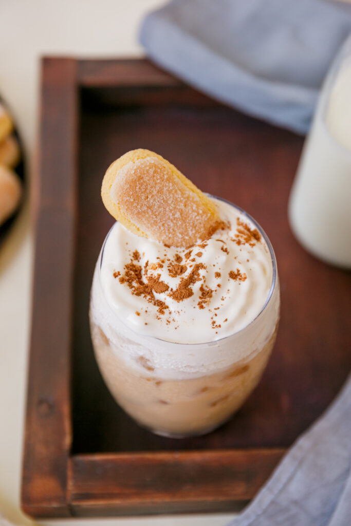 close up of iced tiramisu latte