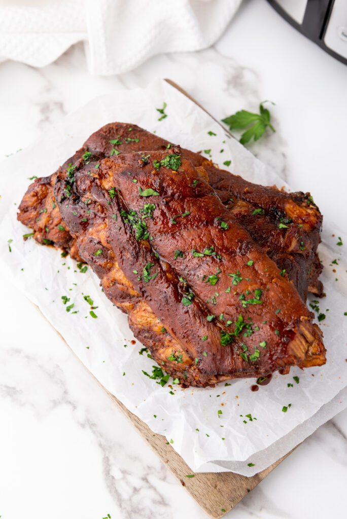 overhead of finished honey garlic ribs