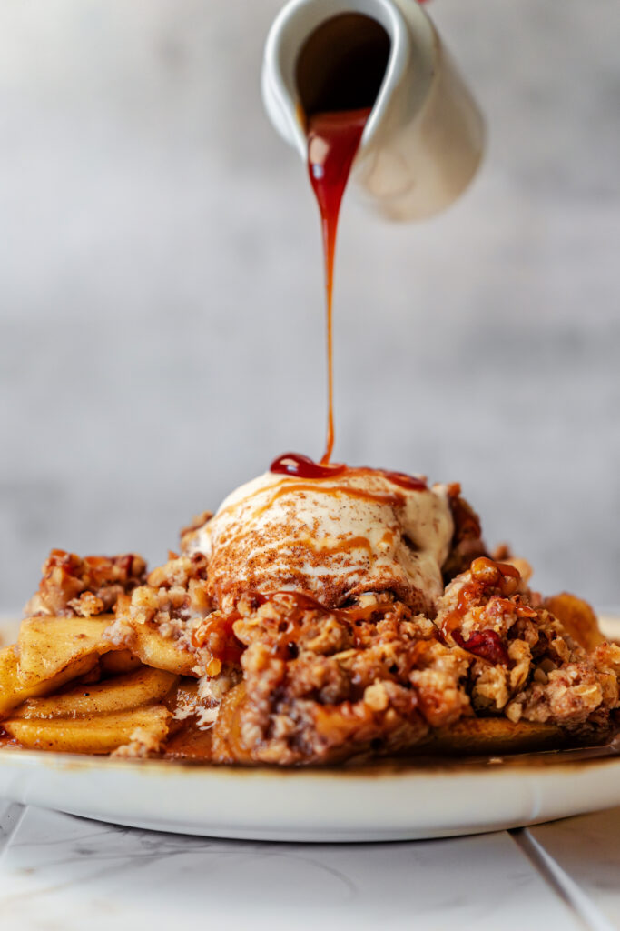 caramel syrup on old fashioned apple crisp recipe